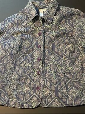 Coldwater Creek Navy Jacket with Light Green Embroidery